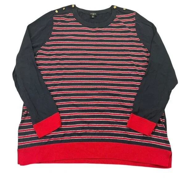 Talbots Woman Metallic stripe Sweater size 2X Gold tone shoulder Buttons NWOT - Picture 1 of 5
